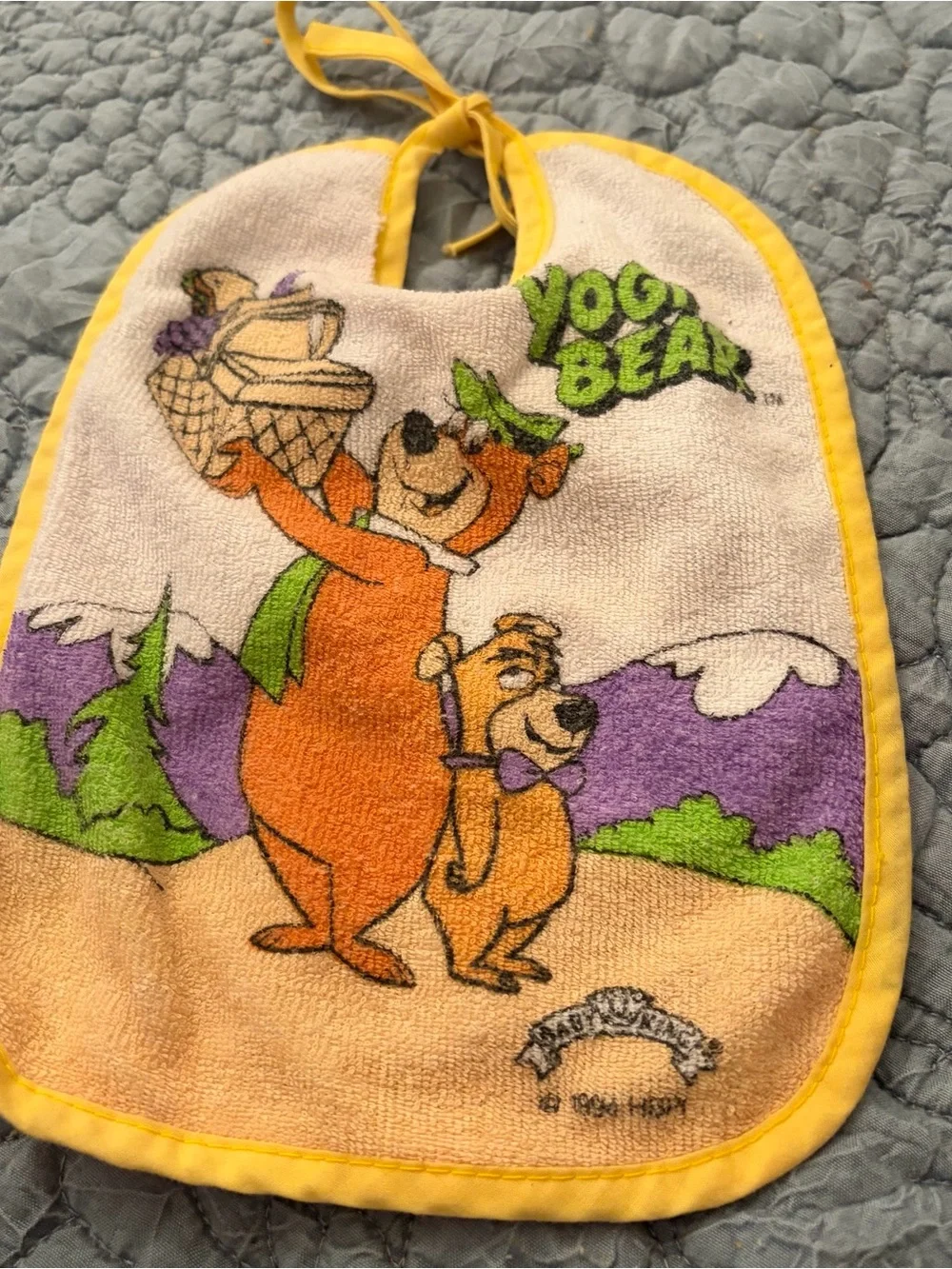 Yogi Bear Terry Cloth Baby Bib in Yellow Trim